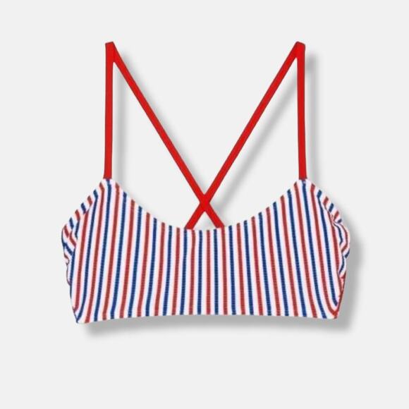 Xhilaration Juniors Ribbed Red & Blue Patriotic Striped Bralette Bikini Top New - Picture 1 of 7